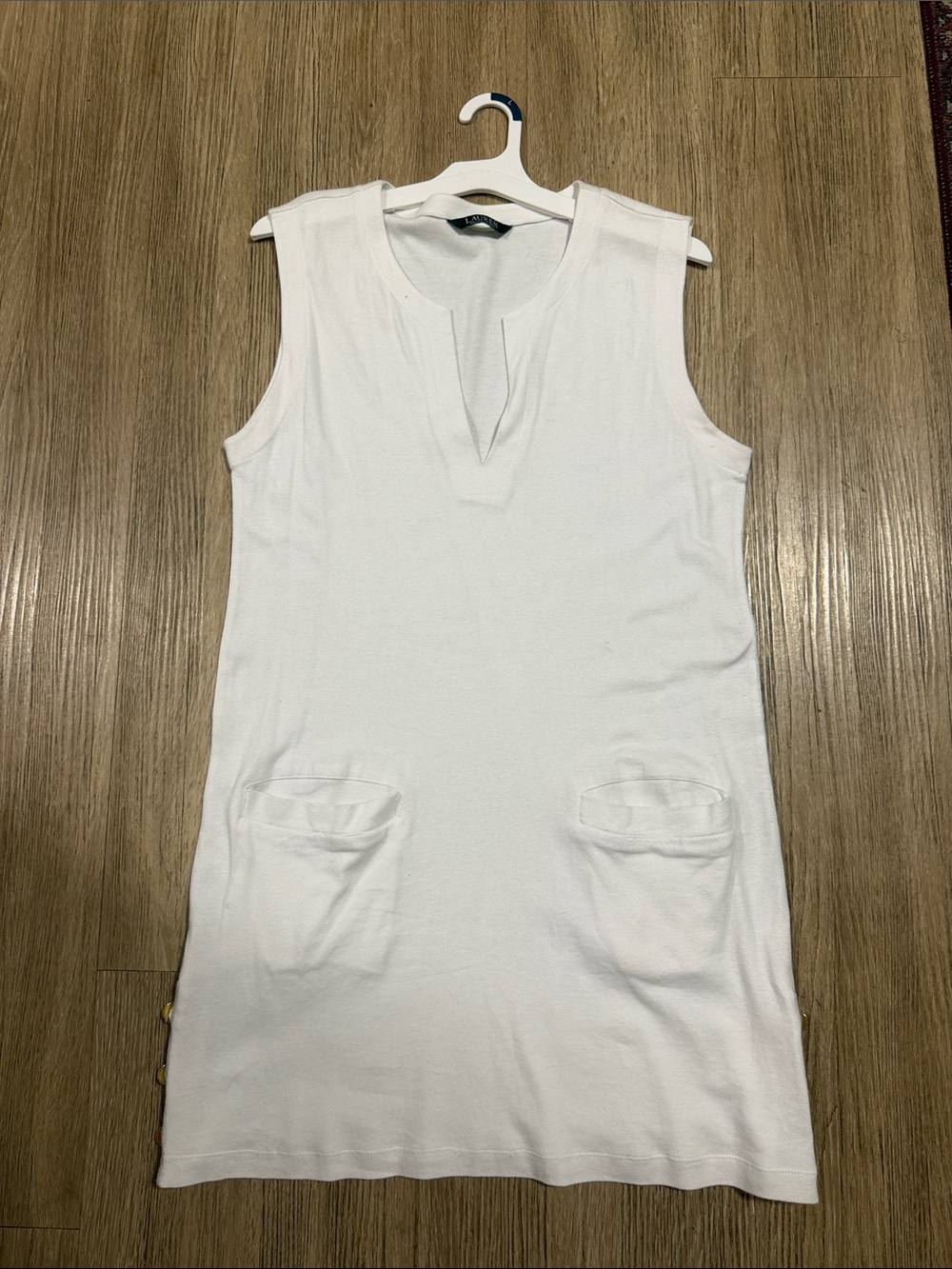 Lauren Ralph Lauren White Sleeveless V-Neck Pocket Shift Dress L